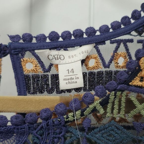 🌞Cato Sleeveless Women’s Lace, Embroidered Navy Boho Design Midi Dress, 14 NWT - Picture 2 of 8